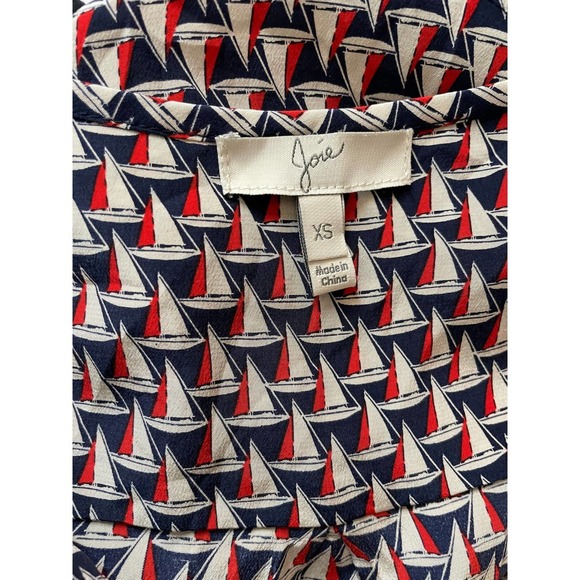 Joie Womens Osana Sailing Boat Print Silk Blouse Split Neck Long Sleeve Size XS - Picture 8 of 8